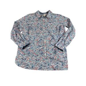 Talbots Abstract Floral 100% Cotton Button Down Shirt X Plus Blue Collared